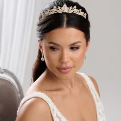 Lace & Favour Highgrove Gold kubischer Zirkon Kristall Braut Tiara* Abschlussball-haarbänder & Tiaras | Haarschmuck Aus Kristall