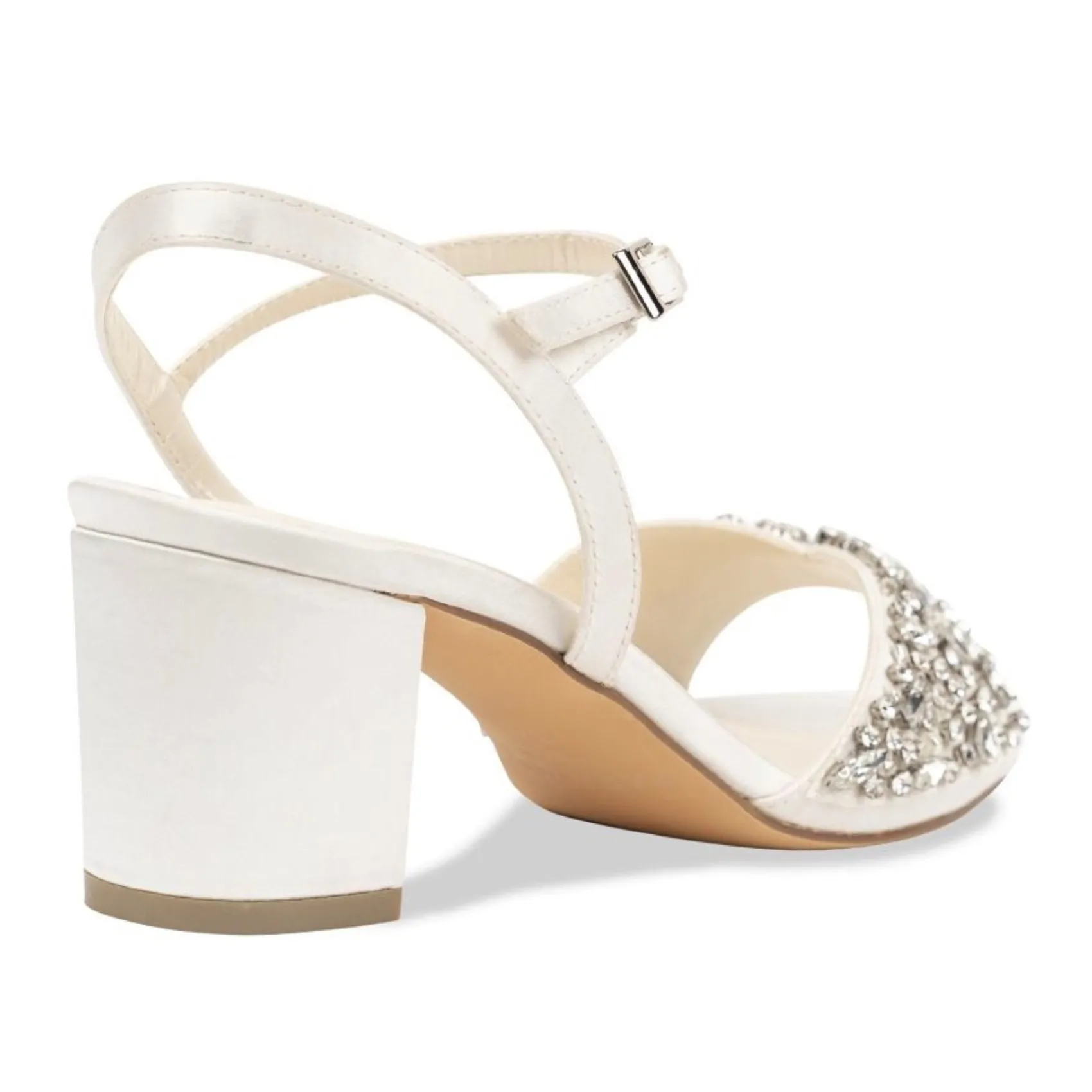 Paradox London Holden Elfenbein Satin verschönert breite Passform Blockabsatz Sandalen* Hochzeitsschuhe | Schuhe Mit Niedrigem Absatz