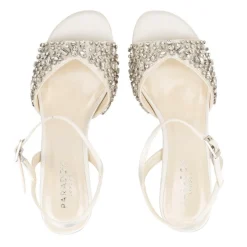 Paradox London Holden Elfenbein Satin verschönert breite Passform Blockabsatz Sandalen* Hochzeitsschuhe | Schuhe Mit Niedrigem Absatz