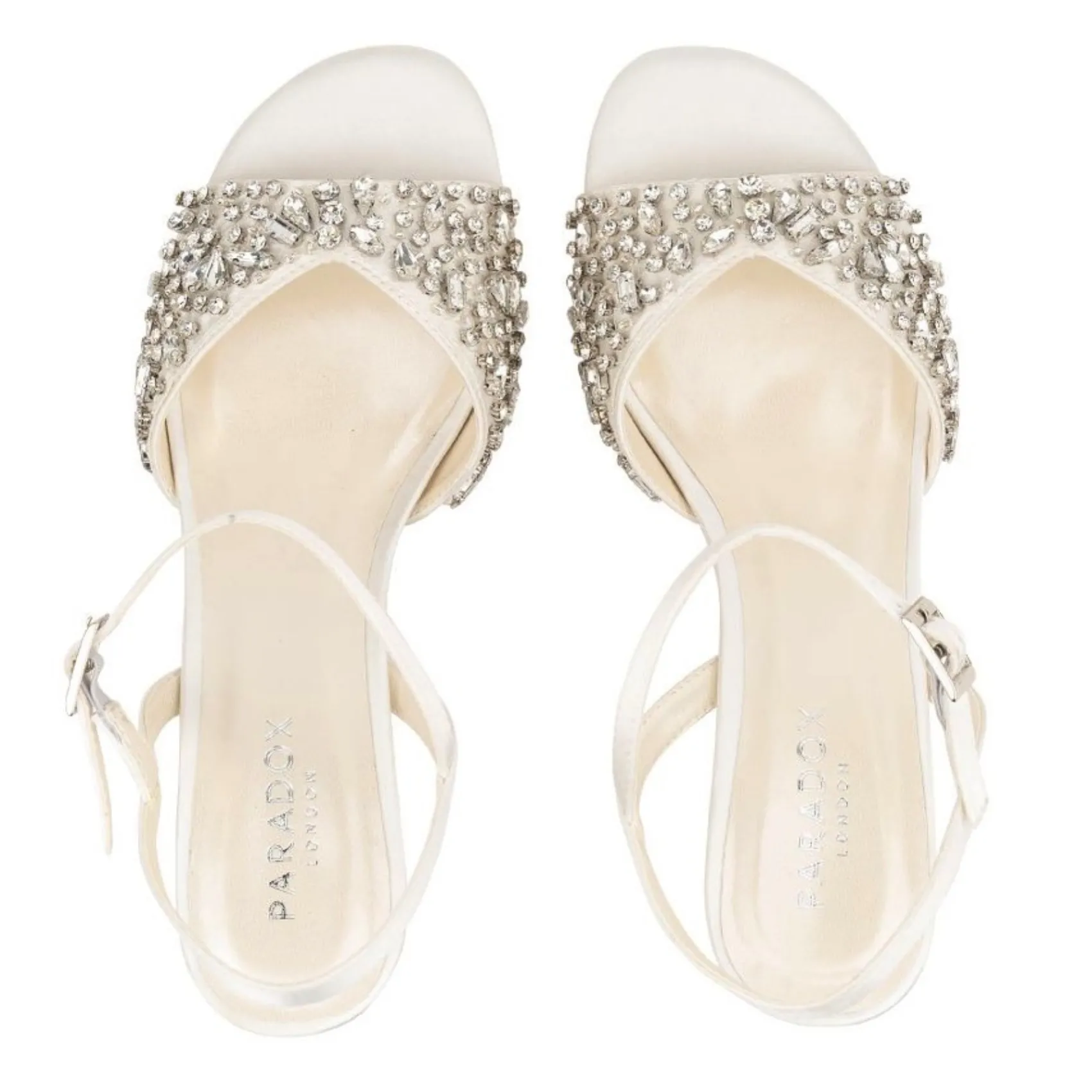 Paradox London Holden Elfenbein Satin verschönert breite Passform Blockabsatz Sandalen* Hochzeitsschuhe | Schuhe Mit Niedrigem Absatz
