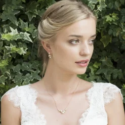 Ivory & Co Aphrodite Kristall Blätter und Perle Hochzeit Halskette Gold* Geschenke Für Brautjungfern | Geschenke Für Die Braut