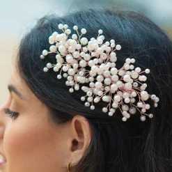 Ivory & Co Ivory and Co Astrid Rose Gold Statement Perlenspray Haarspange* Perlen-haarschmuck | Haarschmuck In Roségold
