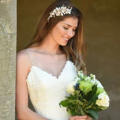 Ivory & Co Ivory and Co Botanica Champagner Gold und Blush Blumen Kopfstück* Perlen-haarschmuck | Haarschmuck In Roségold