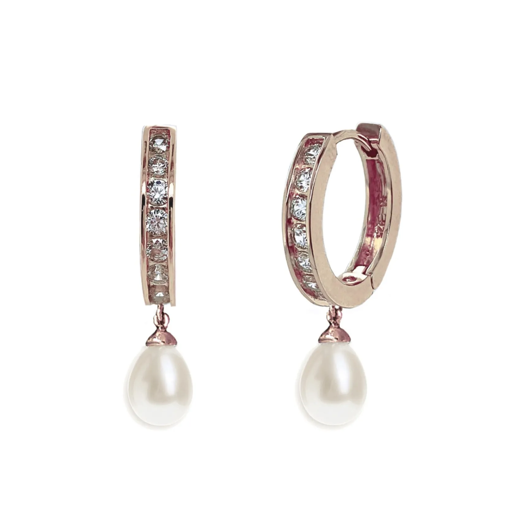 Ivory & Co Ivory and Co Canterbury Rose Gold Crystal Hoop Perle Tropfen Ohrringe* Perlen-hochzeitsschmuck | Roségold Hochzeitsschmuck