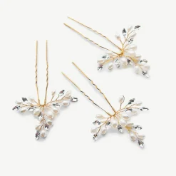 Ivory & Co Ivory and Co Cosmos Goldkristall und Perlen Haarnadel Set* Perlen-haarschmuck | Gold-haar-accessoires