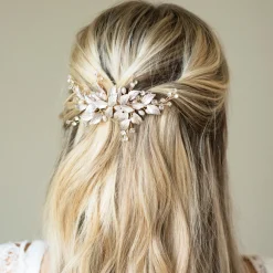 Ivory & Co Ivory and Co Fairydust Gold emaillierte Blätter Hochzeit Haarspange* Perlen-haarschmuck | Gold-haar-accessoires