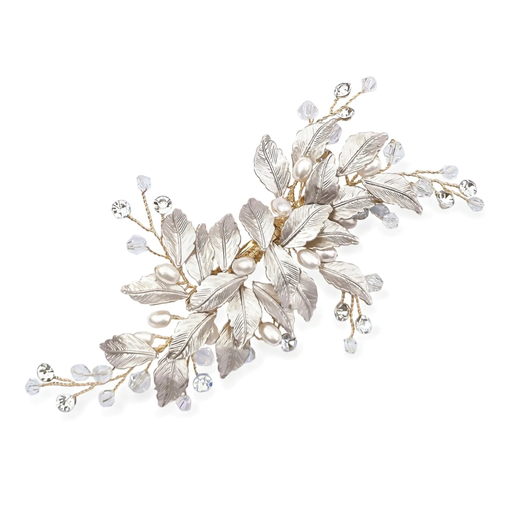 Ivory & Co Ivory and Co Fairydust Gold emaillierte Blätter Hochzeit Haarspange* Perlen-haarschmuck | Gold-haar-accessoires