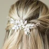 Ivory & Co Ivory and Co Fairydust Silber emaillierte Blätter Hochzeit Haarspange* Perlen-haarschmuck | Silberne Haar-accessoires