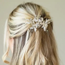 Ivory & Co Ivory and Co Fairydust Silber emaillierte Blätter Hochzeit Haarspange* Perlen-haarschmuck | Silberne Haar-accessoires