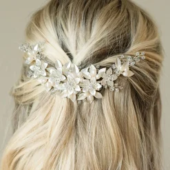 Ivory & Co Ivory and Co Frühlingsblüte Emaillierte Blumensichel Braut Haarspange* Perlen-haarschmuck | Silberne Haar-accessoires