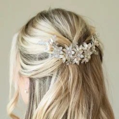 Ivory & Co Ivory and Co Frühlingsblüte Emaillierte Blumensichel Braut Haarspange* Perlen-haarschmuck | Silberne Haar-accessoires