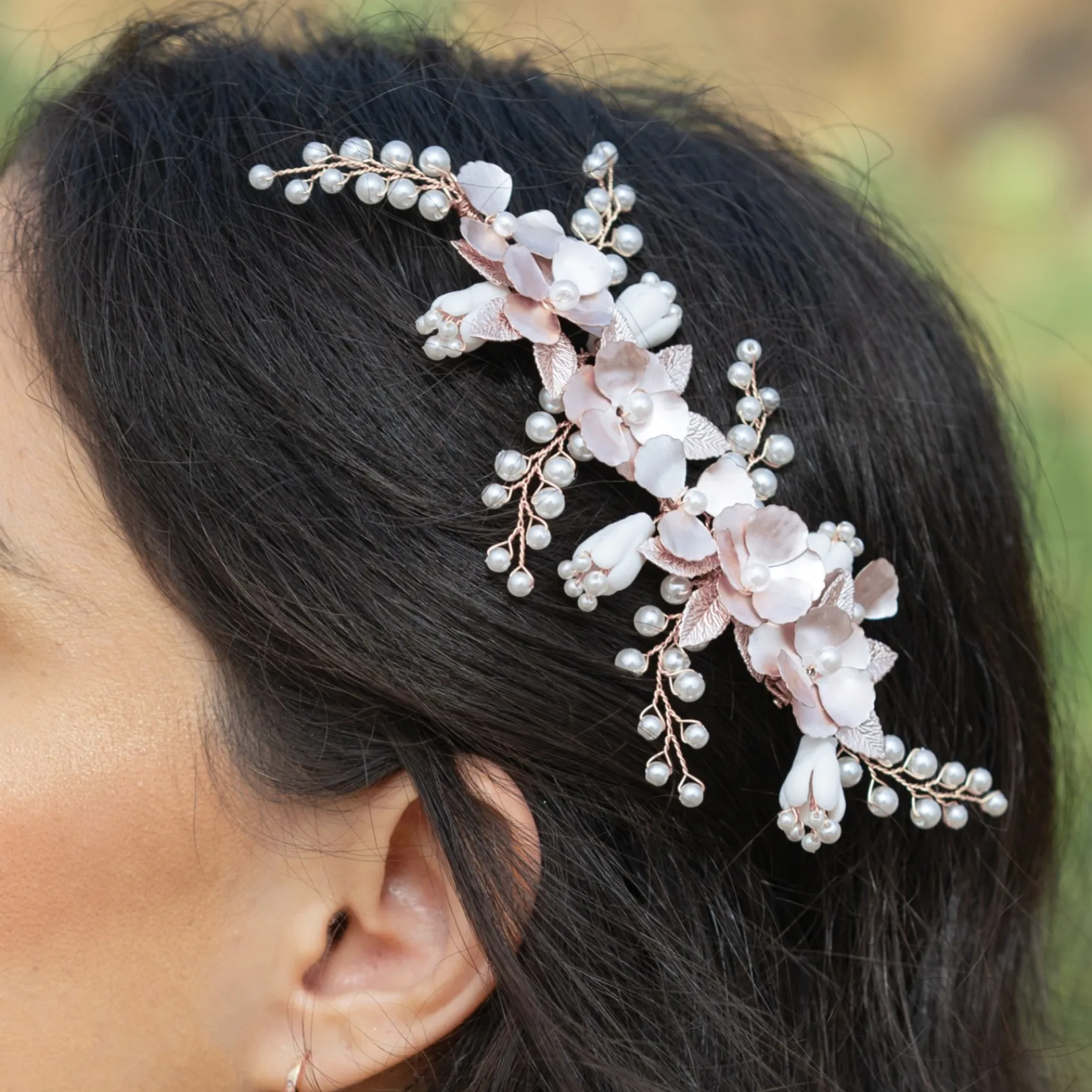 Ivory & Co Ivory and Co Frühlingstraum Rose Gold Floral Perlen Haarspange* Perlen-haarschmuck | Haarschmuck In Roségold