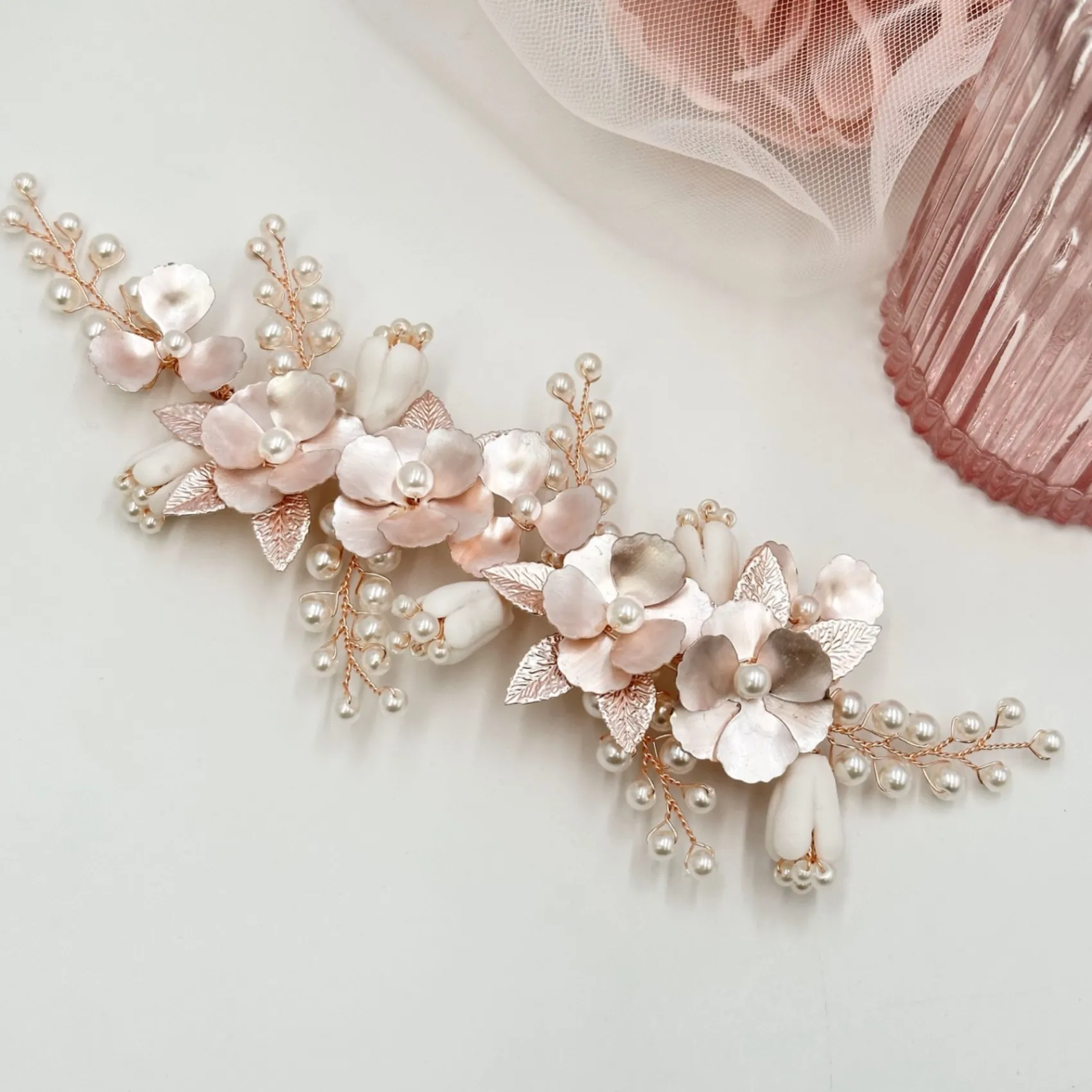 Ivory & Co Ivory and Co Frühlingstraum Rose Gold Floral Perlen Haarspange* Perlen-haarschmuck | Haarschmuck In Roségold