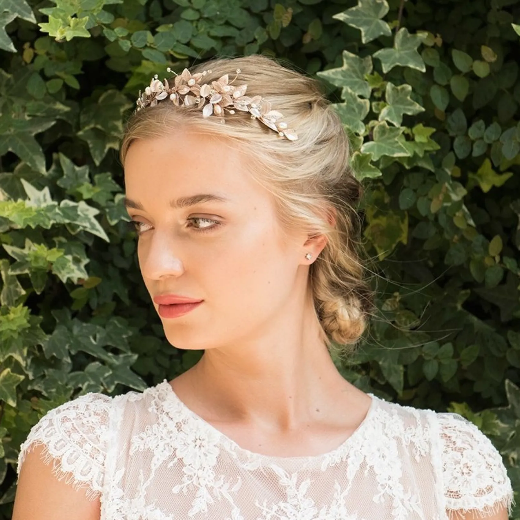 Ivory & Co Ivory and Co Liberty Rose Gold Blumen und Blätter Seite Kopfstück* Haarschmuck In Roségold | Hochzeit Seite Tiaras