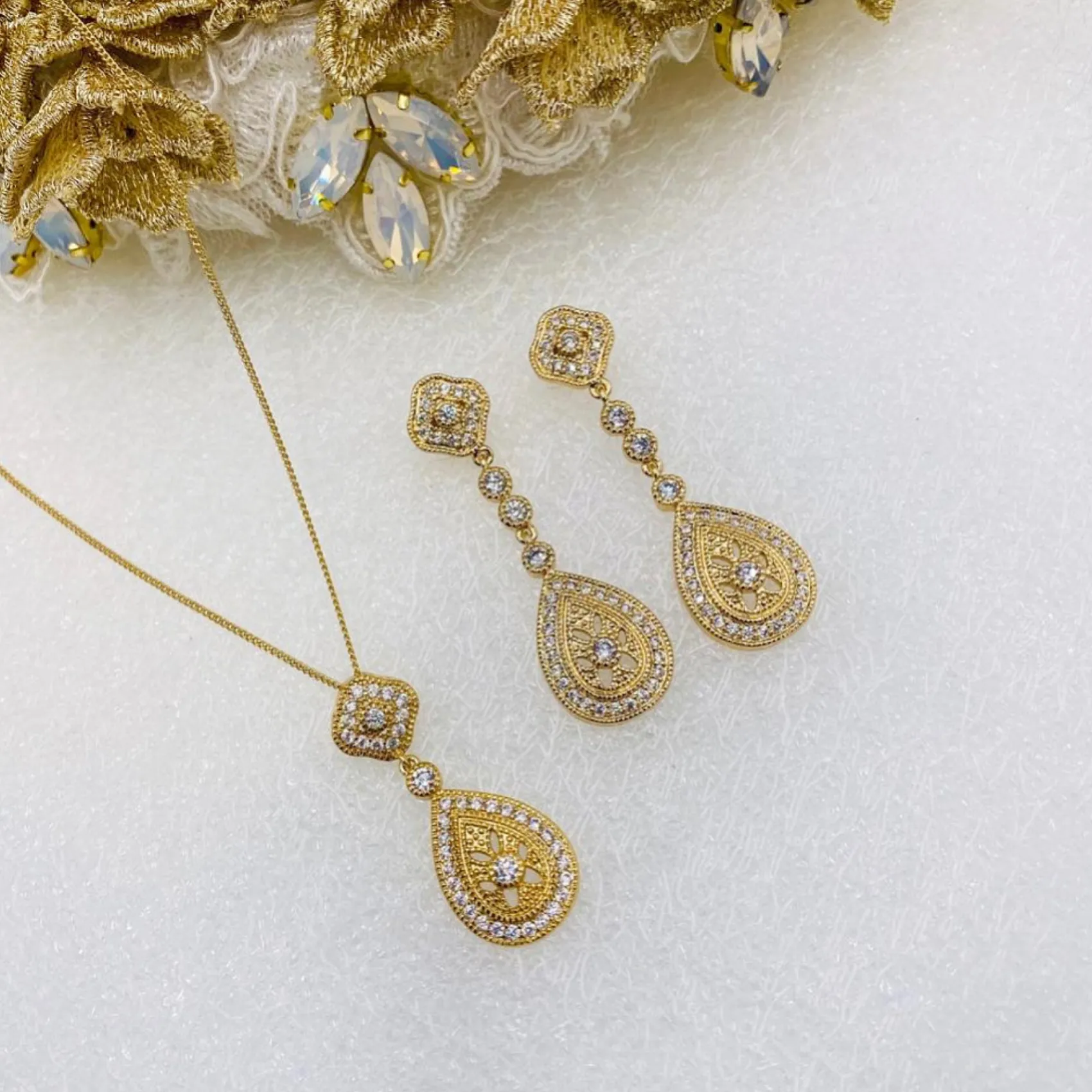 Ivory & Co Ivory and Co Mondsüchtig Gold Kristall Brautschmuck Set* Goldener Abschlussball-schmuck | Abschlussball-schmuck-sets