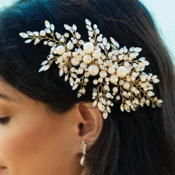 Ivory & Co Ivory and Co Ocean Days Gold Statement Haarkamm mit Perlen und Kristallen* Perlen-haarschmuck | Gold-haar-accessoires