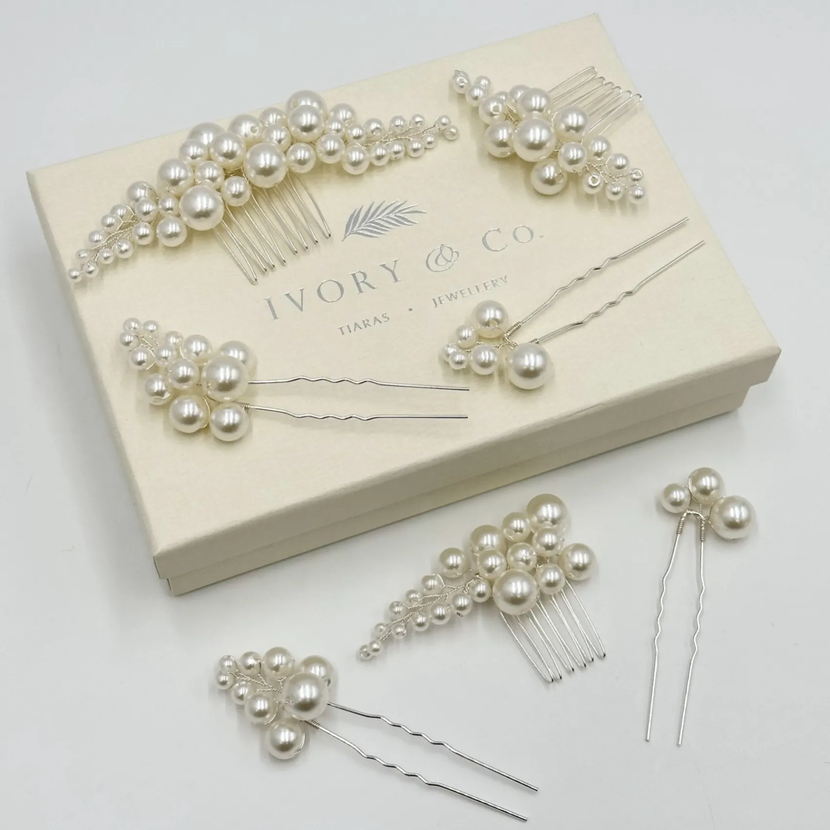 Ivory & Co Ivory and Co Pearl Haze Silber Kamm und Haarnadel Set* Perlen-haarschmuck | Silberne Haar-accessoires