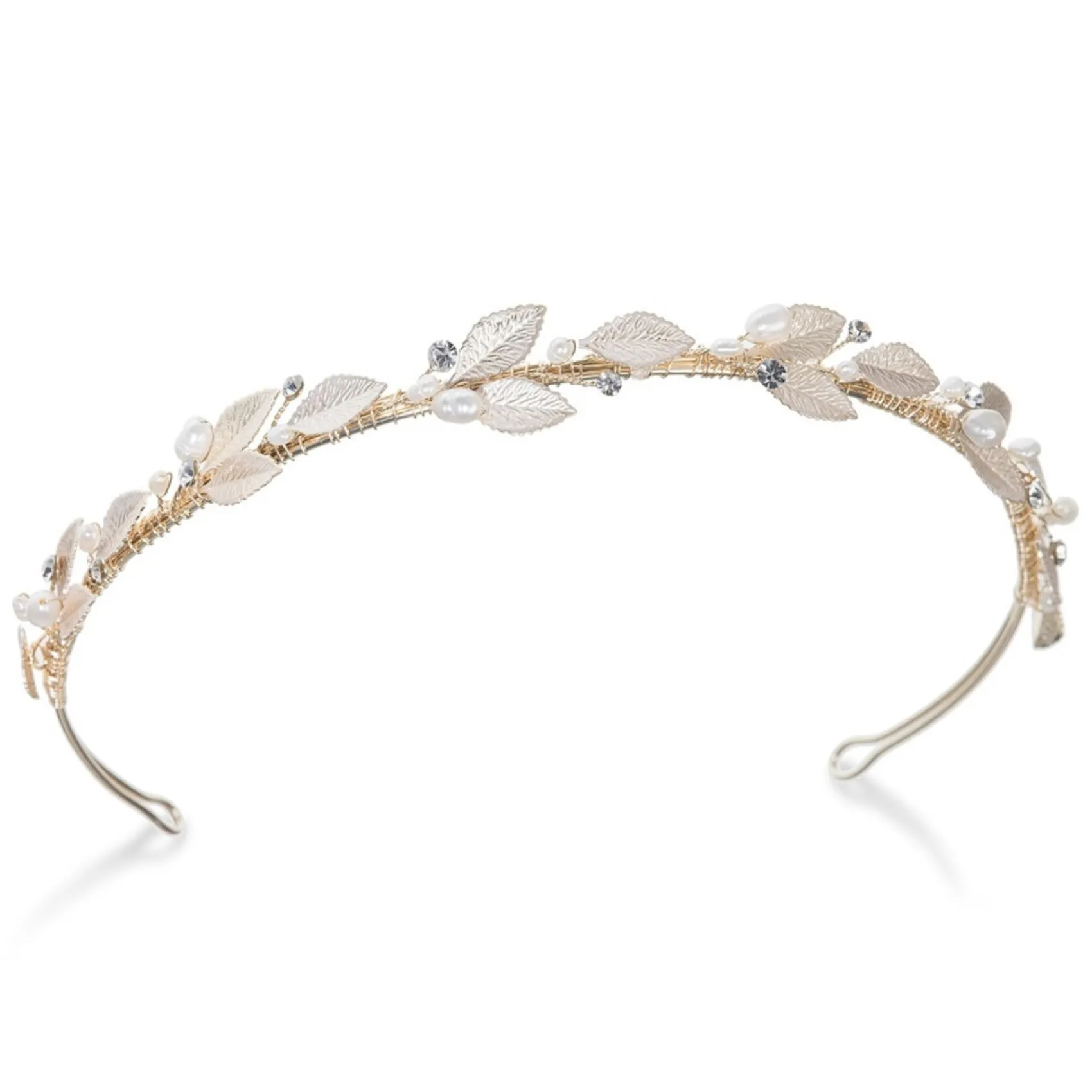 Ivory & Co Ivory and Co Pfirsich Blüte Golden emaillierte Blätter Hochzeit Stirnband* Perlen-haarschmuck | Gold-haar-accessoires