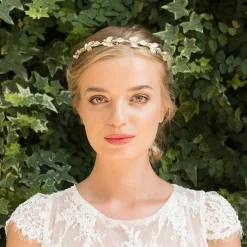 Ivory & Co Ivory and Co Pfirsich Blüte Golden emaillierte Blätter Hochzeit Stirnband* Perlen-haarschmuck | Gold-haar-accessoires