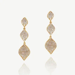 Ivory & Co Ivory and Co Rochelle Gold Kristall Pave dreifache Tropfenohrringe* Goldener Abschlussball-schmuck | Abschlussball-ohrringe