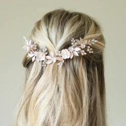 Ivory & Co Ivory and Co Rose Gold Bloom Kristall und Perle Floral Halbmond Clip* Perlen-haarschmuck | Haarschmuck In Roségold