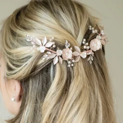 Ivory & Co Ivory and Co Rose Gold Bloom Kristall und Perle Floral Halbmond Clip* Perlen-haarschmuck | Haarschmuck In Roségold