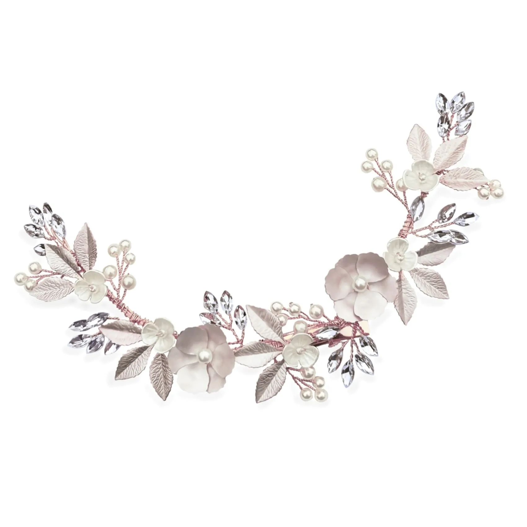 Ivory & Co Ivory and Co Rose Gold Bloom Kristall und Perle Floral Halbmond Clip* Perlen-haarschmuck | Haarschmuck In Roségold