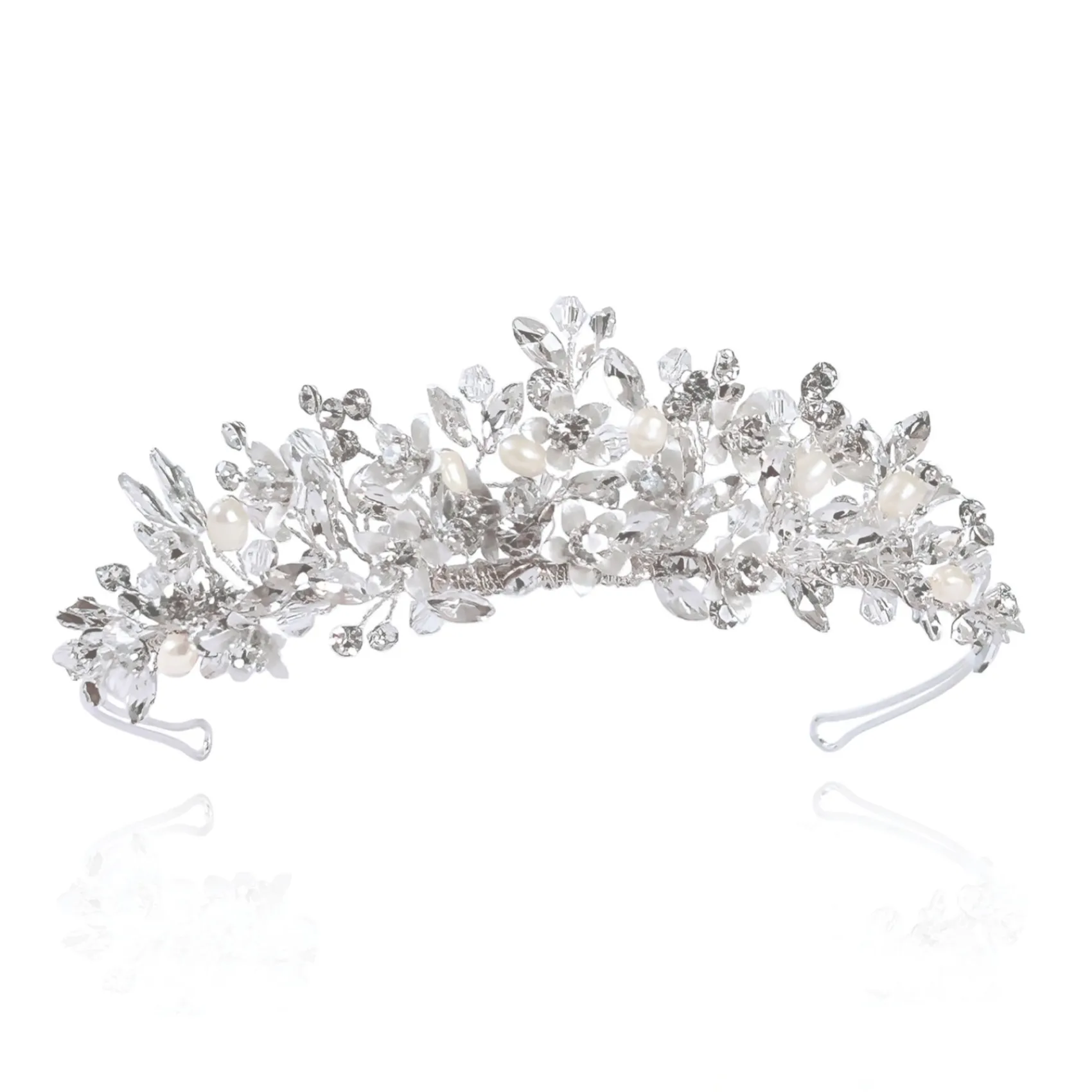 Ivory & Co Ivory and Co Samira Kristall und Perle Floral Braut Tiara* Haarschmuck Aus Kristall | Silberne Haar-accessoires