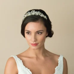 Ivory & Co Ivory and Co Sevilla Goldene Blumen und Blätter Brauttiara* Perlen-haarschmuck | Gold-haar-accessoires