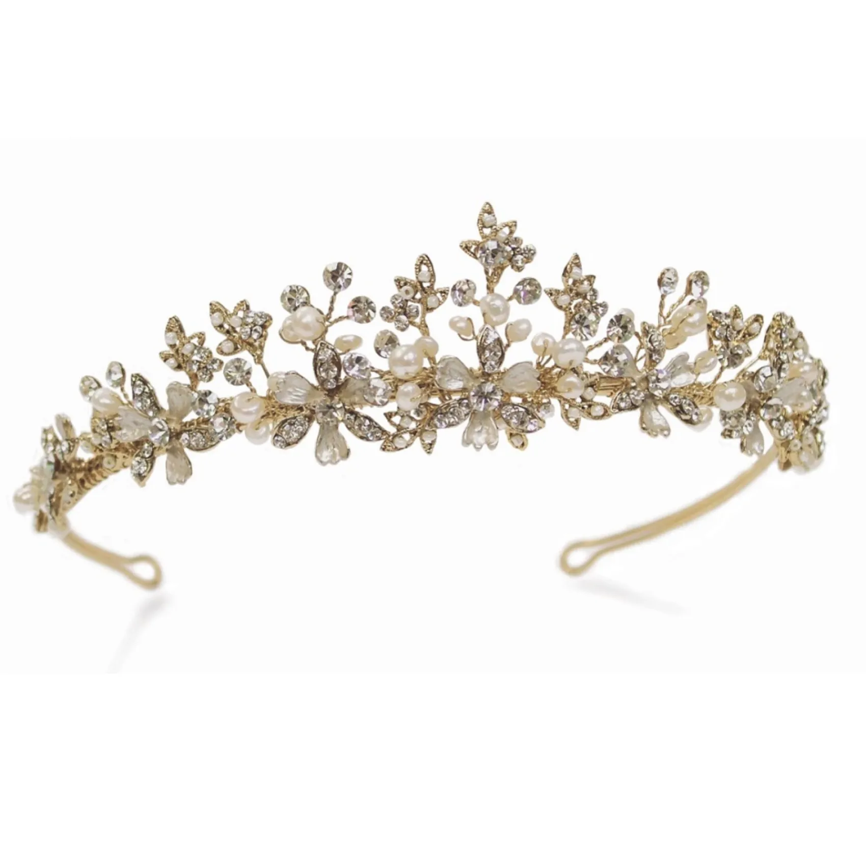 Ivory & Co Ivory and Co Sevilla Goldene Blumen und Blätter Brauttiara* Perlen-haarschmuck | Gold-haar-accessoires