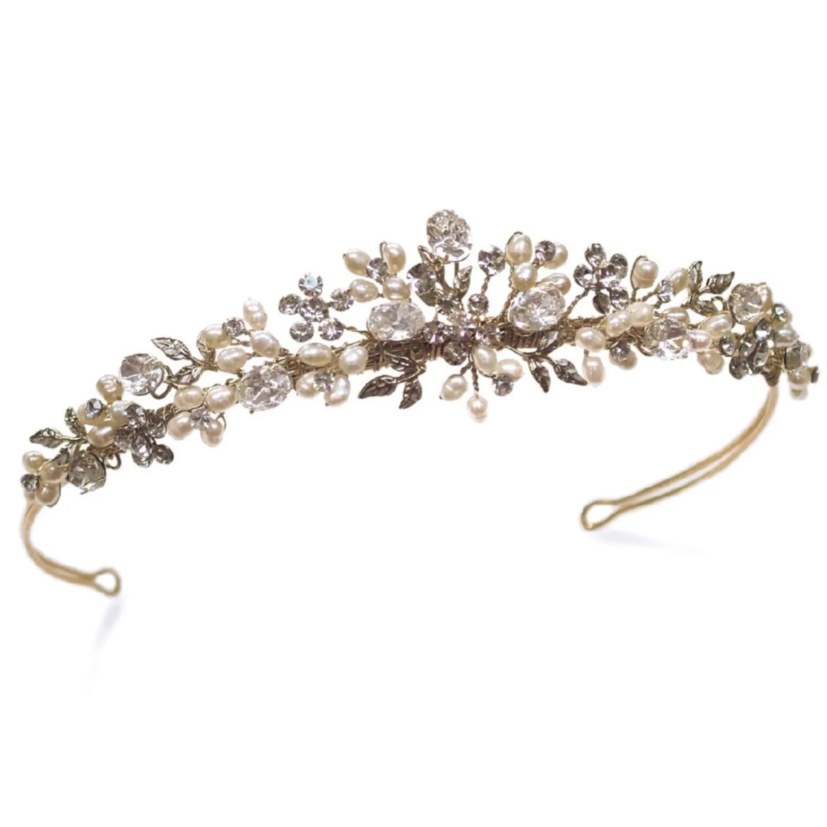 Ivory & Co Ivory and Co Sierra Gold Floral Perle und Kristall Braut Tiara* Perlen-haarschmuck | Gold-haar-accessoires