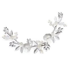 Ivory & Co Ivory and Co Silber Blüte Kristall und Perle Blumen Halbmond Haarspange* Perlen-haarschmuck | Silberne Haar-accessoires