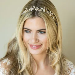 Ivory & Co Ivory and Co Skylark Gold Leaves and Pearl Hair Vine* Perlen-haarschmuck | Gold-haar-accessoires