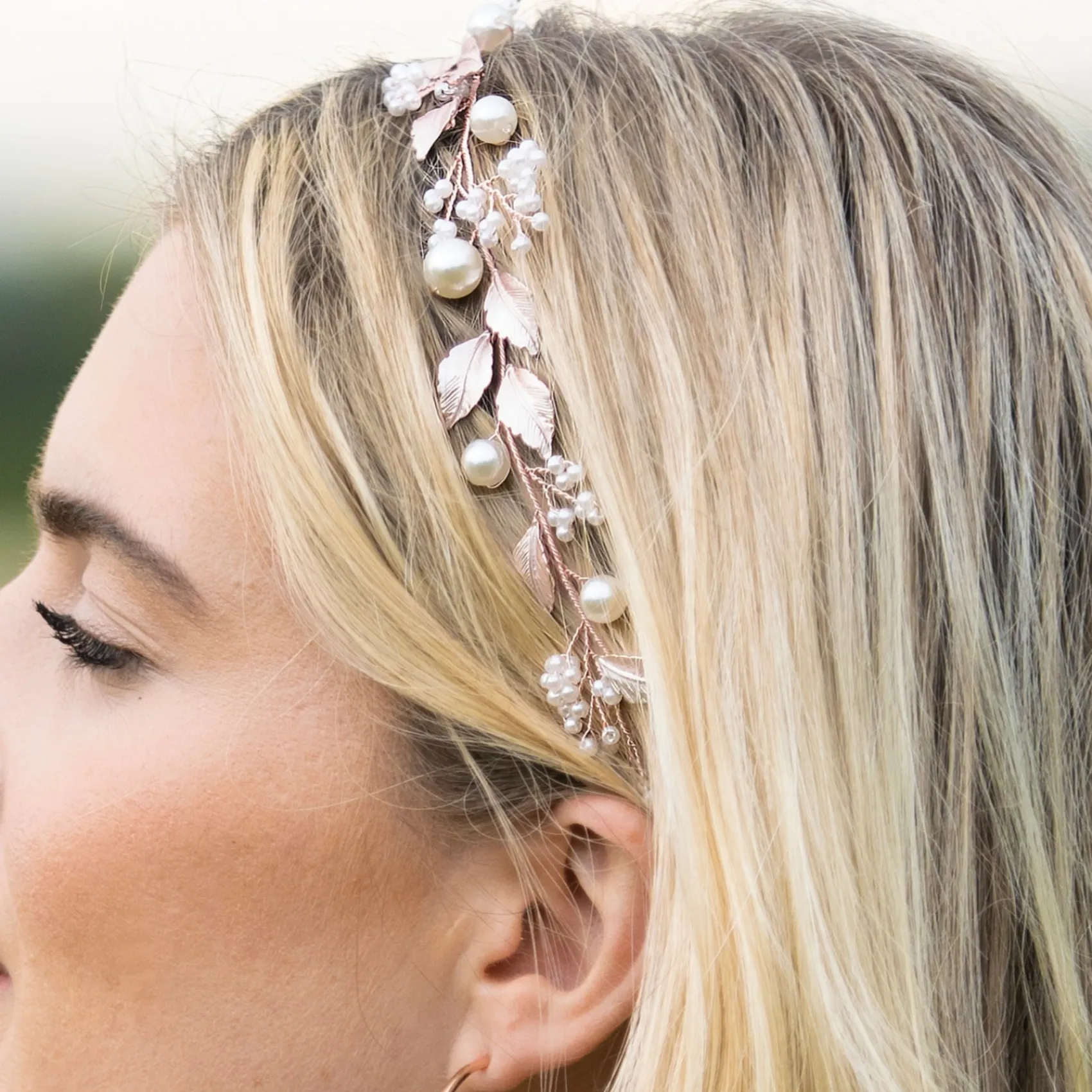 Ivory & Co Ivory and Co Skylark Rose Gold Blätter und Perle Haar Rebe* Perlen-haarschmuck | Haarschmuck In Roségold