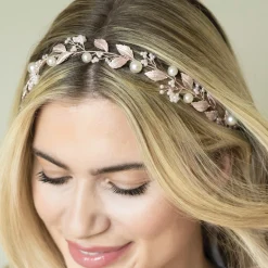 Ivory & Co Ivory and Co Skylark Rose Gold Blätter und Perle Haar Rebe* Perlen-haarschmuck | Haarschmuck In Roségold