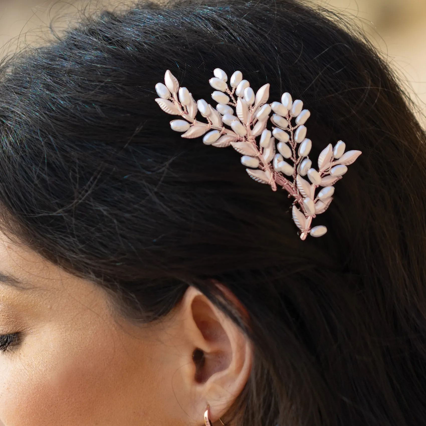 Ivory & Co Ivory and Co Sommerglanz Rosegold Blattgrüner Haarkamm* Perlen-haarschmuck | Haarschmuck In Roségold