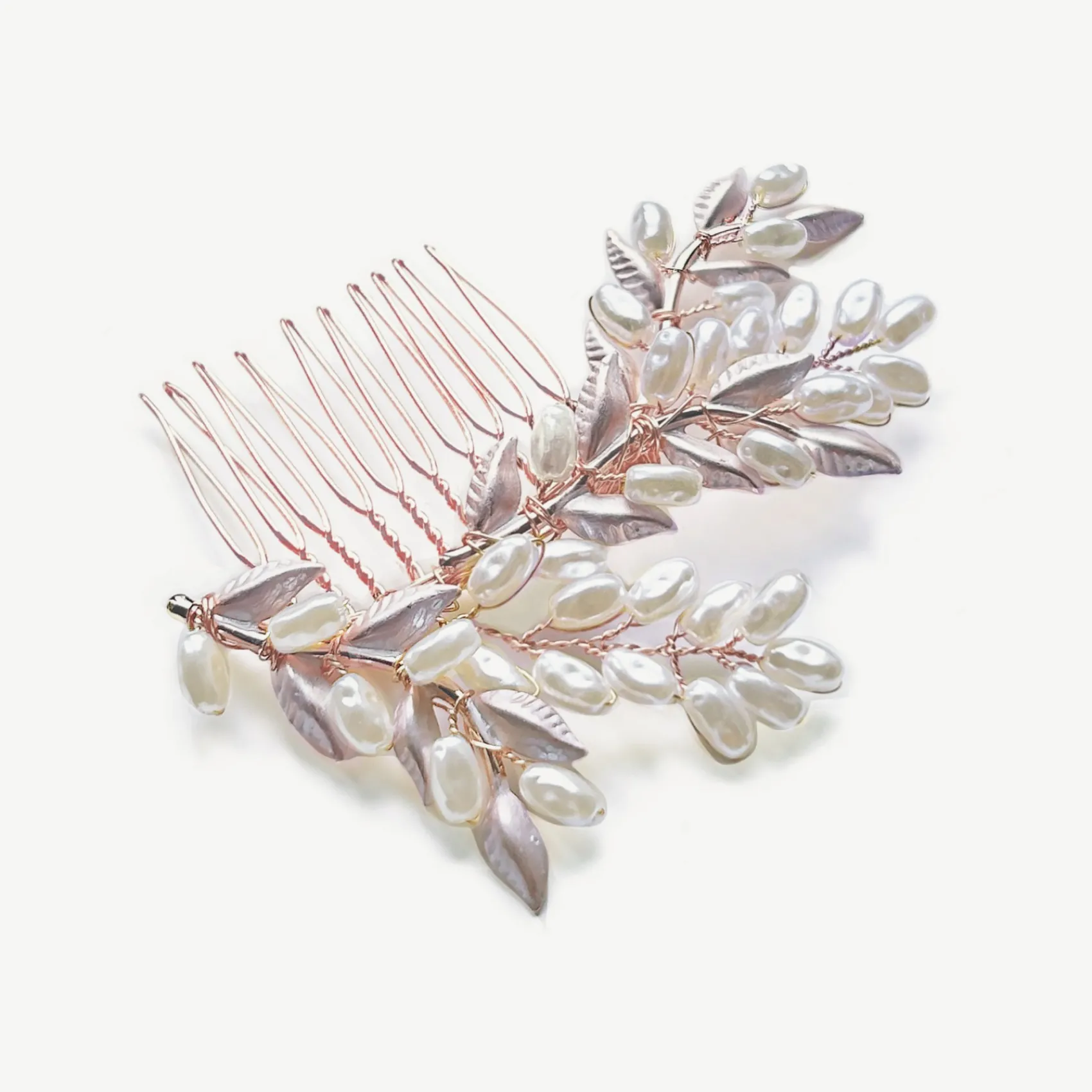 Ivory & Co Ivory and Co Sommerglanz Rosegold Blattgrüner Haarkamm* Perlen-haarschmuck | Haarschmuck In Roségold