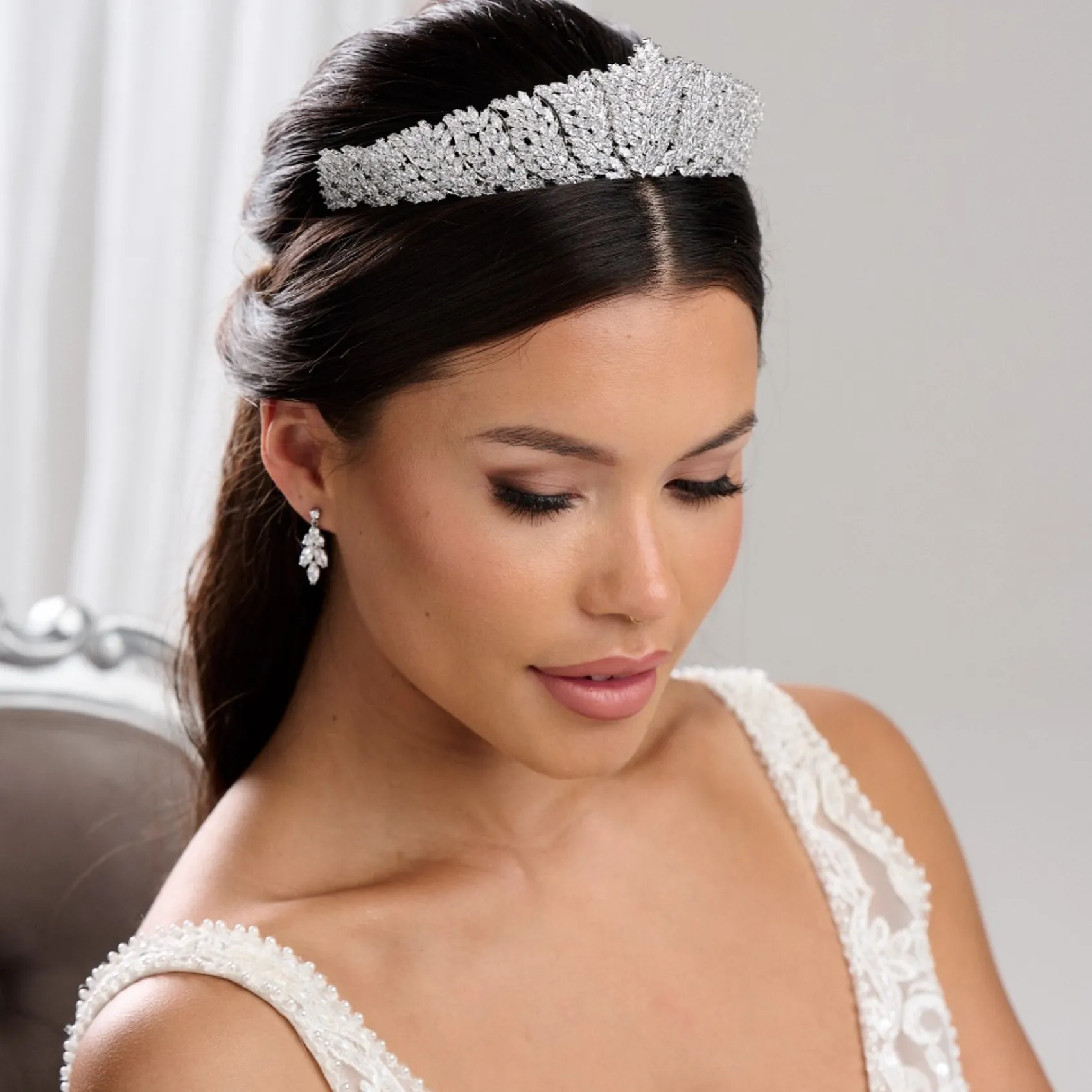 Lace & Favour Kaiserin Statement Cubic Zirkonia Kristall Braut Tiara* Haarschmuck Aus Kristall | Silberne Haar-accessoires