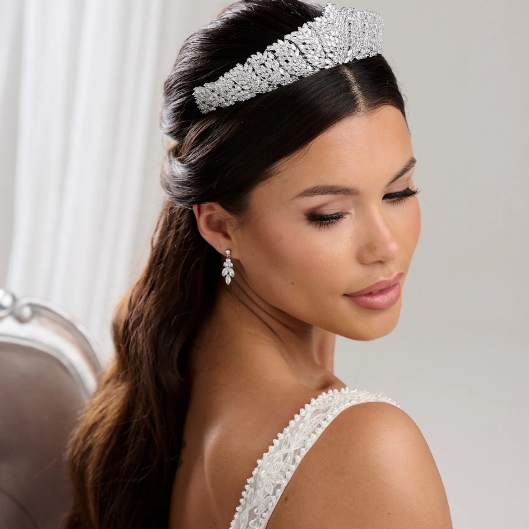Lace & Favour Kaiserin Statement Cubic Zirkonia Kristall Braut Tiara* Haarschmuck Aus Kristall | Silberne Haar-accessoires