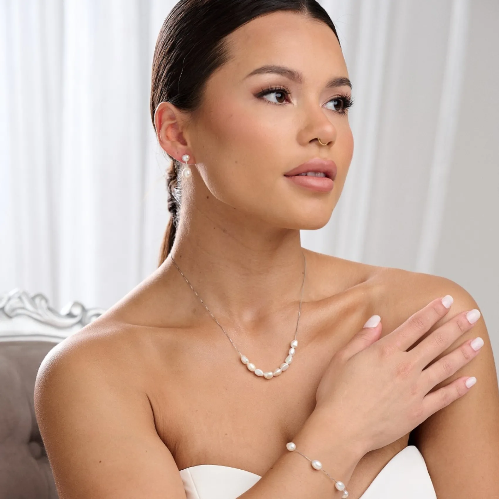 Lace & Favour Kala Süßwasserperlen-Armband* Perlen-hochzeitsschmuck | Silberner Hochzeitsschmuck