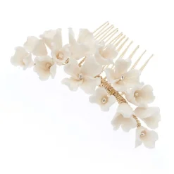 Poirier Kamelie Elfenbein Porzellan Blume Gold Haarkamm* Gold-haar-accessoires | Brautjungfer Haarschmuck