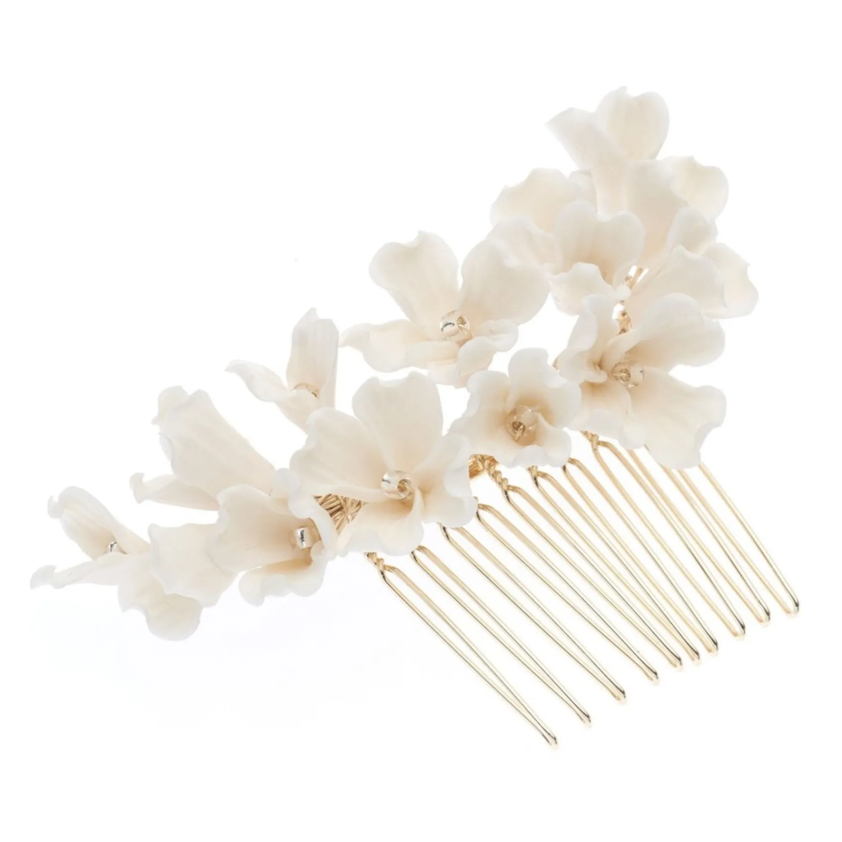 Poirier Kamelie Elfenbein Porzellan Blume Gold Haarkamm* Gold-haar-accessoires | Brautjungfer Haarschmuck