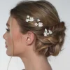 Poirier Kamelie Satz von 3 Elfenbein Porzellan Blume Gold Haarnadeln* Gold-haar-accessoires | Brautjungfer Haarschmuck