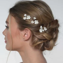 Poirier Kamelie Satz von 3 Elfenbein Porzellan Blume Gold Haarnadeln* Gold-haar-accessoires | Brautjungfer Haarschmuck