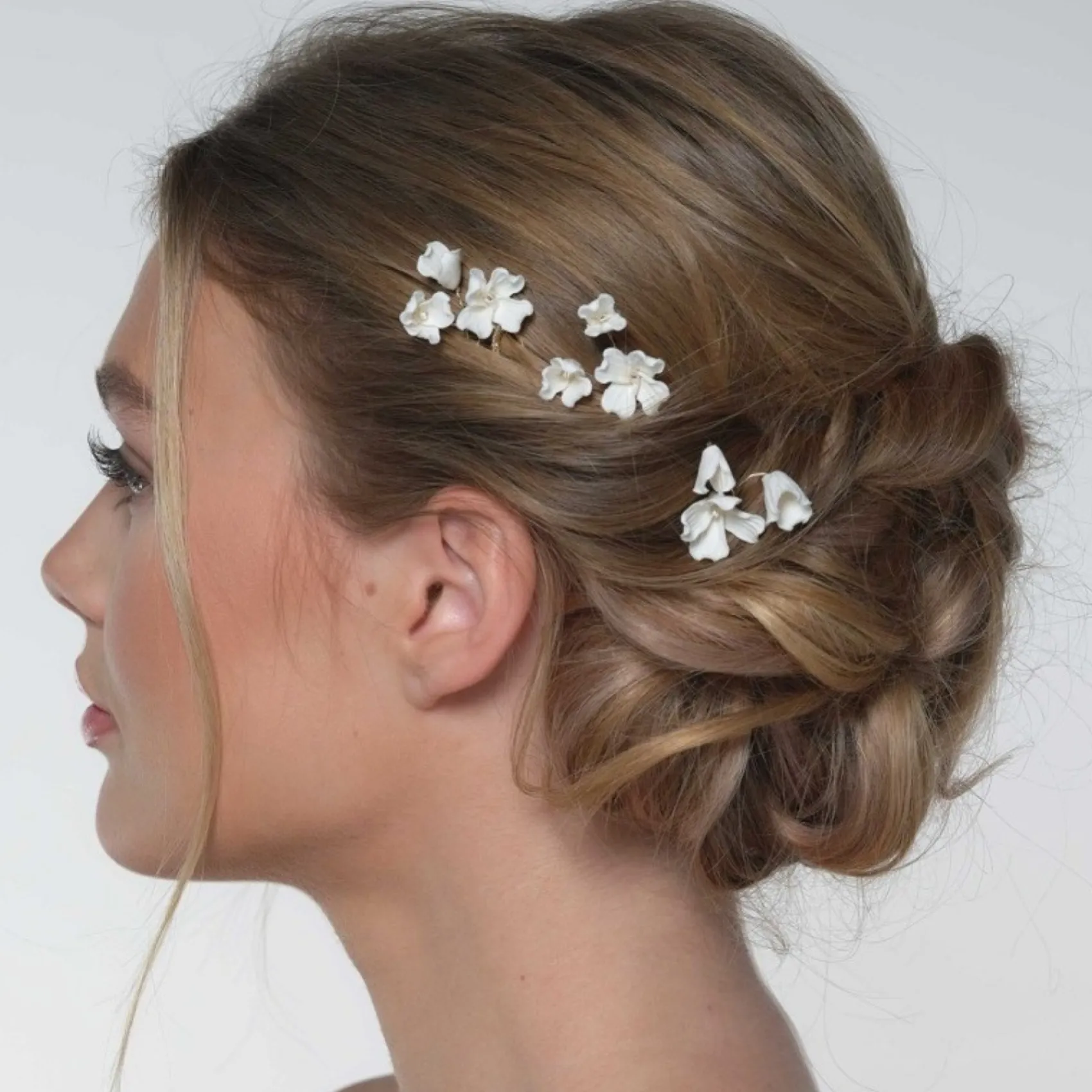 Poirier Kamelie Satz von 3 Elfenbein Porzellan Blume Gold Haarnadeln* Gold-haar-accessoires | Brautjungfer Haarschmuck