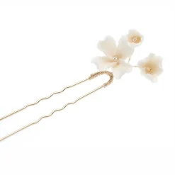 Poirier Kamelie Satz von 3 Elfenbein Porzellan Blume Gold Haarnadeln* Gold-haar-accessoires | Brautjungfer Haarschmuck