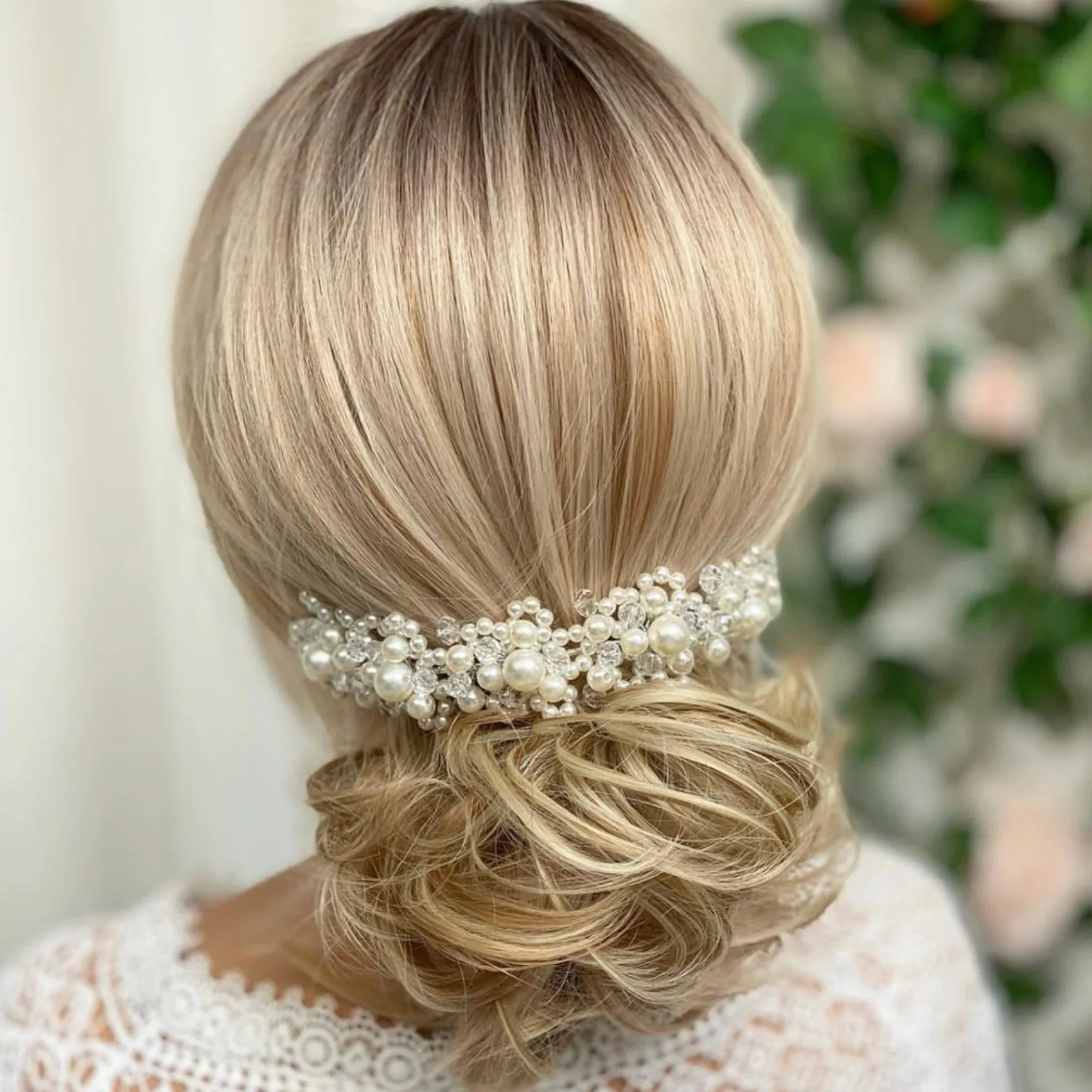 Lace & Favour Laura Statement Perlenkopfschmuck für die Braut* Perlen-haarschmuck | Silberne Haar-accessoires
