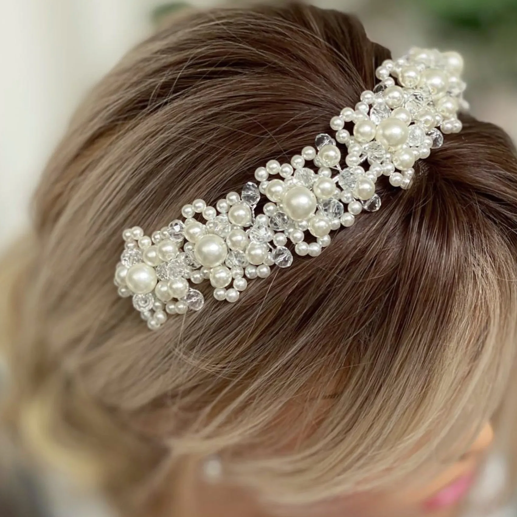 Lace & Favour Laura Statement Perlenkopfschmuck für die Braut* Perlen-haarschmuck | Silberne Haar-accessoires