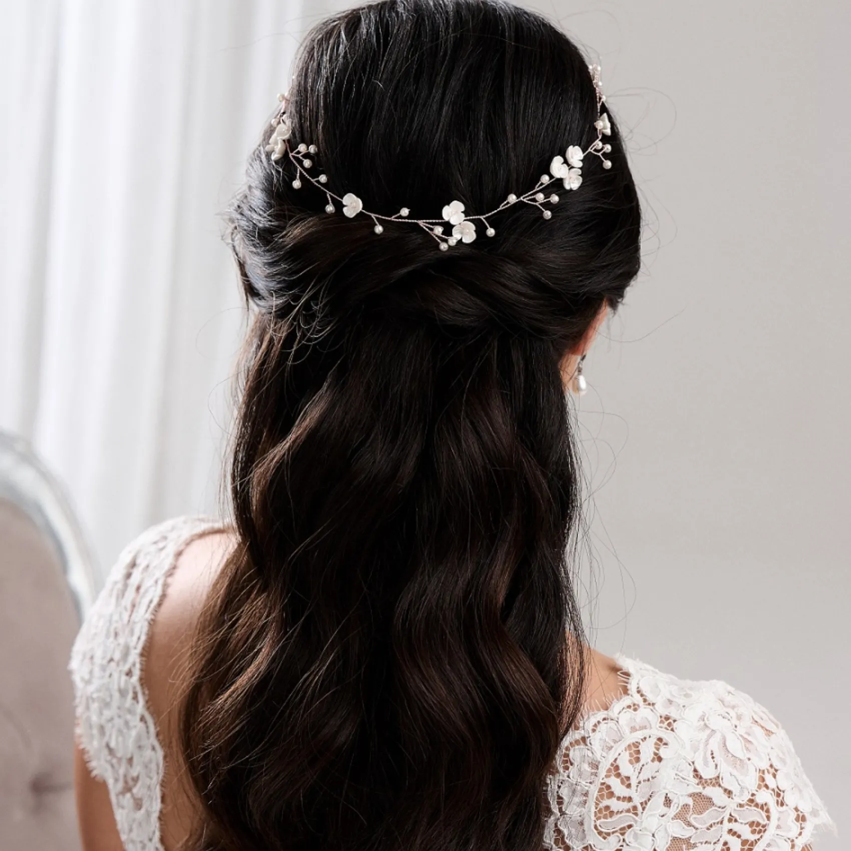 Lace & Favour Letisha Elfenbein Blumen und Perlen Zweige Hochzeit Haarsträhne (Rose Gold)* Perlen-haarschmuck | Haarschmuck In Roségold
