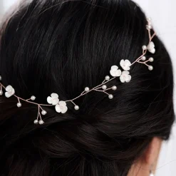 Lace & Favour Letisha Elfenbein Blumen und Perlen Zweige Hochzeit Haarsträhne (Rose Gold)* Perlen-haarschmuck | Haarschmuck In Roségold